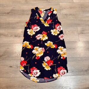 Old Navy Womens Navy Floral Sleeveless‎ V-Neck Shift Summer Dress Tall Large L